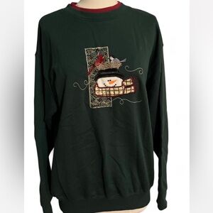 Festive Snowman Crewneck Sweater - Dark Green